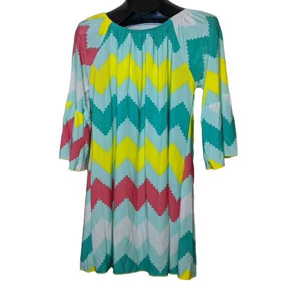 LTX Teal Off Shoulder Chevron Mini Dress Medium - Picture 1 of 7